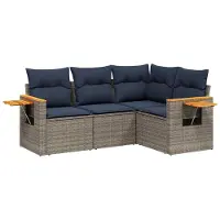 vidaXL Ensemble de salon de jardin 4 pièces avec coussins Gris Poly rotin