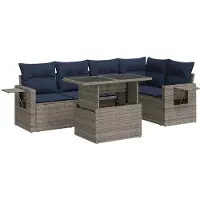 vidaXL Salon de jardin avec coussins 6 pcs gris résine tressée acacia
