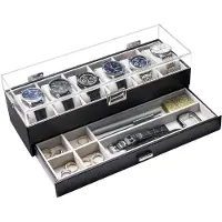 OEM Coffret à montres pour homme à 6 compartiments, coffret à montres avec mécanisme d'enroulement, coffret à montres en bois noir, coffret à 6 compartiments pour homme