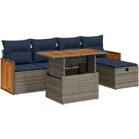 vidaXL Ensemble de salon de jardin 6 pièces avec coussins Gris Poly rotin Acacia