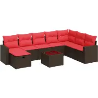 vidaXL Ensemble de salon de jardin 9 pièces avec coussins Marron Poly Rattan
