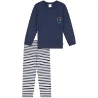 Schiesser Pyjama 'Nightwear 1' bleu foncé / blanc