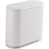 OEM Poubelle ovale en plastique de 8 litres - Blanche - Avec couvercle - Forme ovale - Décoration idéale pour la salle de bains, la cuisine, la chambre à coucher et le bureau