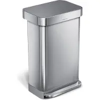 Simplehuman Poubelle Rectangulaire à Pédale Acier Inoxydable Couvercle Gris 45L