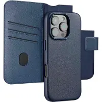 Accezz Étui de télephone portefeuille en cuir 2-en-1 avec MagSafe Apple iPhone 16 Pro Max - Nightfall Blue