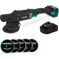 Vonroc PRO Polisseuse à double action 20 V – Ø 125 mm | Avec batterie 4,0 Ah, Chargeur Rapide et 5 disques de polissage
