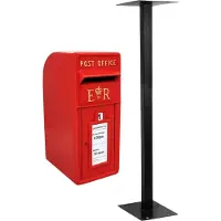 MonsterShop Boîte aux lettres Royal Mail en fonte rouge, avec socle et support mural – verrouillable et résistante aux intempéries