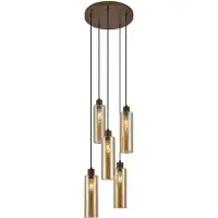 QAZQA Suspension Chic d'Hôtel Bronze Foncé avec Verre Ambré 5 Lumières - Stavelot