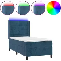 vidaXL Lit boxspring avec matelas & LED bleu foncé 80x200 cm velours