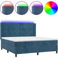 vidaXL Lit boxspring avec matelas & LED bleu foncé 160x200 cm velours