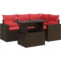 vidaXL Ensemble de salon de jardin 5 pièces avec coussins Marron Poly rotin Acacia
