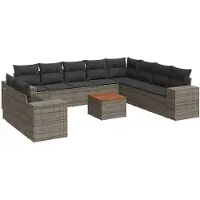 vidaXL Ensemble de salon de jardin 11 pièces avec coussins Gris Poly rotin
