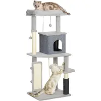 PawHut Arbre à chat , 132 cm, avec cachette pour chat, pour chats jusqu'à 6 kg, couleur gris clair