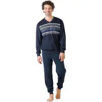 Hajo Pyjama long marine / bleu ciel / bleu foncé / blanc