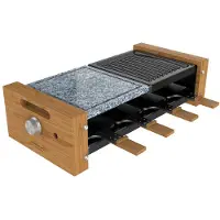 Cecotec Raclette Cheese&Grill 8400 Wood MixGrill. 1200 W, Surface mixte gril et plancha, Thermostat réglable, 8 poêlons
