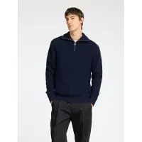 Selected En Maille De Laine Mélangée Pull À Demi-fermeture Éclair Homme Bleu L