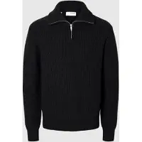 Selected En Maille De Laine Mélangée Pull À Demi-fermeture Éclair Homme Le noir M