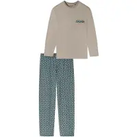 Schiesser Pyjama long 'Comfort Nightwear' noisette / pétrole