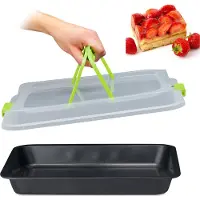 Relaxdays Plateau de cuisson avec couvercle 3en1, Moule à gâteau, Noir, Transparent, Vert