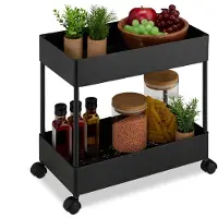 Relaxdays Chariot , 2 étages, chariot de service, chariot de cuisine, pour la salle de bain et le bureau, étagère à roulettes, H x l x P : 38 x 39,5 x 21,5 cm, noir