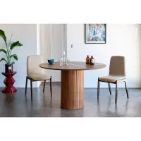 PIB Table ronde en bois teinte noyer 6 personnes Ligna