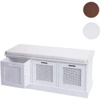 Mendler Banc HWC-J49, banc rembourré Banc de vestiaire 47x110x40cm blanc, rembourrage crème-blanc