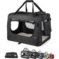 Lionto Caisse de transport pour chiens pliable, caisse en tissu solide avec inserts en maille, idéale pour la voiture, le voyage & le vétérinaire, 101x69x70 cm, noir