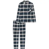 Schiesser Pyjama long 'Selected Premium Warming' bleu nuit / blanc