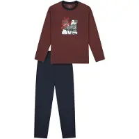 Schiesser Pyjama 'Nightwear' bleu foncé / bourgogne