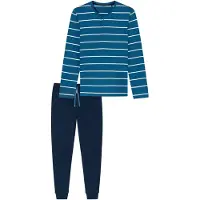 Schiesser Pyjama long 'Casual Nightwear' bleu / bleu foncé / blanc
