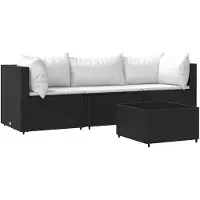 vidaXL Ensemble salon de jardin 4 pièces avec coussins noir poly rotin