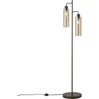 QAZQA Lampadaire Chic d'Hôtel Bronze Foncé avec Verre Ambré 2 Lumières - Stavelot