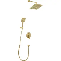 Beliani Ensemble de douche en laiton doré 3 modes d'écoulement de l'eau Douche de pluie murale Style moderne