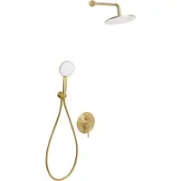 Beliani Ensemble de douche en laiton doré 3 modes d'écoulement de l'eau Douche à effet de pluie murale Salle de bain moderne