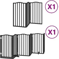 vidaXL Porte pour chien 9 pièces avec porte Pliable Noir 450 cm Bois de peuplier