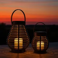 FlinQ Solar Bottassano Lampe de table pour l'extérieur - Lanterne de jardin à Led solaire - Lanterne de jardin avec capteur jour/nuit - Eclairage de jardin solaire - Eclairage d'extérieur - Lot de 2
