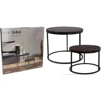 Home Styling Collection - Tables d'appoint rondes Lot de 2 - Bois et métal - Ø57x45 cm / Ø50x35 cm - Industriel et moderne