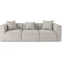 Ebuy24 Box canapé 3 places, 3 coussins décoratifs gris clair.