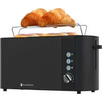 Kitchenbrothers Grille-pain - 6 niveaux de chaleur - 2 fentes extra-longues - 1520W - Noir