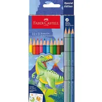 Faber-Castell Dinosaurier sechseckige Buntstifte + Aufkleber