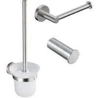 FortiFura Calvi Ensemble WC 3 pièces - porte-rouleau sans couvercle - brosse WC - patère porte-serviette simple ronde - acier inoxydable brossé PVD (inox) SW639927 SW639930 SW639931