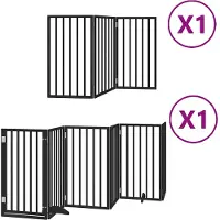 vidaXL Porte pour chien 9 pièces avec porte Pliable Noir 450 cm Bois de peuplier