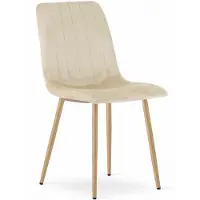 Leobert Chaise Valora LAVA en velours beige clair, pieds en bois (1 pièce) | Chaise beige clair avec surface en bois, idéale pour le salon