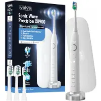 VAIVE Brosse à dents électrique Sonic Wave Precision X8900 - 48000 VPM - 5 modes, 3 niveaux - 4 têtes de brossage et étui de voyage - Blanc
