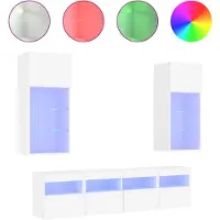 vidaXL Meuble-paroi 5 pièces avec éclairage LED Blanc Matériau dérivé du bois