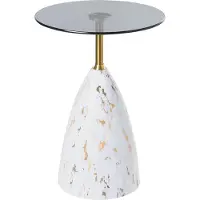 Beliani Table D'appoint Wabby Verre De Sécurité Marbre Blanc