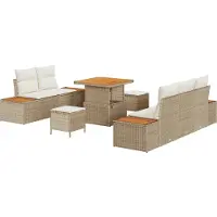 vidaXL Ensemble de salon de jardin , 8 pièces, 7 places, couleur beige