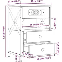 vidaXL Table de nuit avec station de chargement Sonoma gris