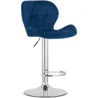 Leobert Tabouret De Bar - - West - Velours Bleu Marine/Base Chromée - 46 X 48,5 X 90-111 Cm