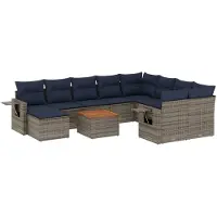 vidaXL Ensemble de 11 canapés de jardin avec coussins, gris, polyrattan